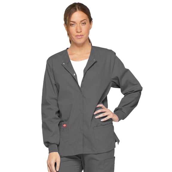 Dickies EDS Essentials Scrubs Warm Up Jacket for Women Snap Front DK305, S, Black