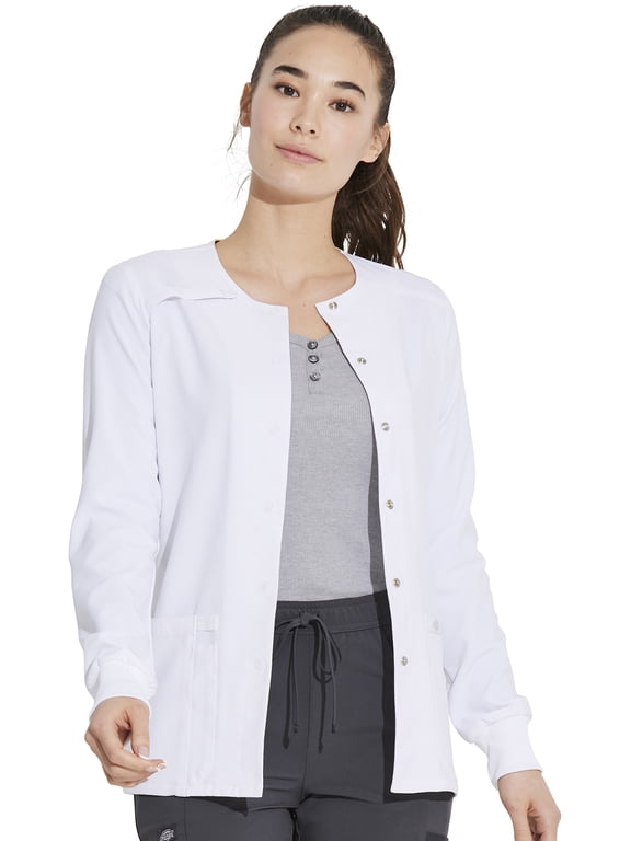 EDS Essentials Scrubs Warm Up Jacket for Women Snap Front DK305, XL, Black