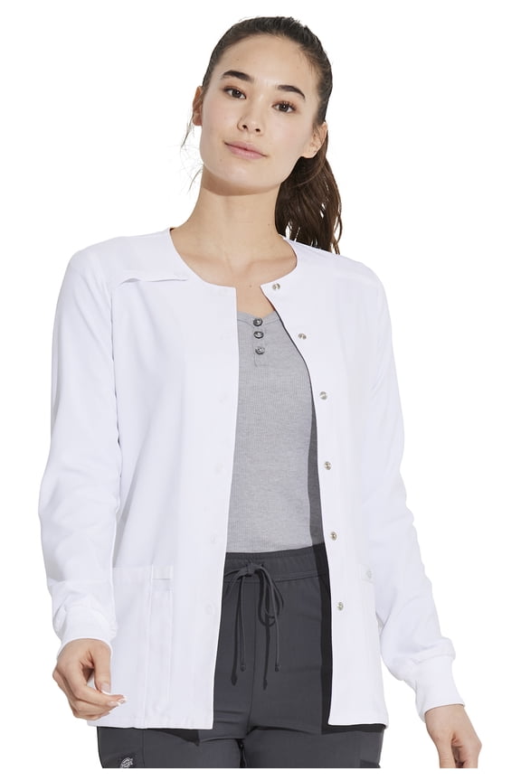 EDS Essentials Scrubs Warm Up Jacket for Women Snap Front DK305, XL, Black