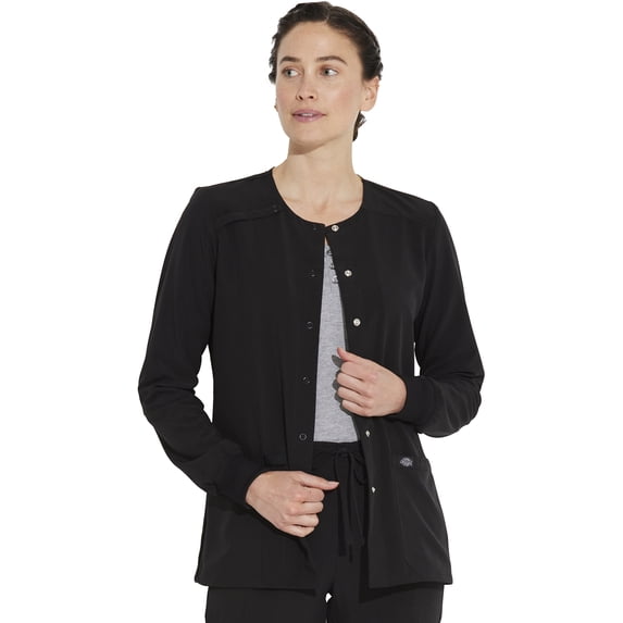 Dickies EDS Essentials Scrubs Warm Up Jacket for Women Snap Front DK305, XS, White