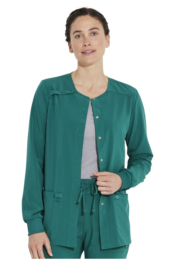 EDS Essentials Scrubs Warm Up Jacket for Women Snap Front Plus Size DK305, 4XL, Black