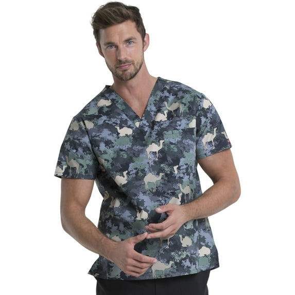 Dickies EDS Medical Scrubs Top for Men V-Neck Plus Size DK725, 3XL, Camel-flage
