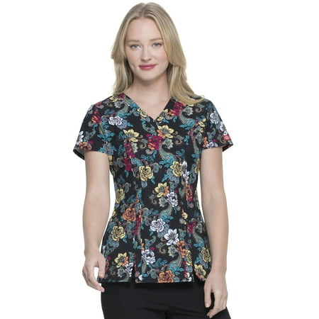 Dickies EDS Medical Scrubs Top for Women V-Neck DK656, S, Wild Rose