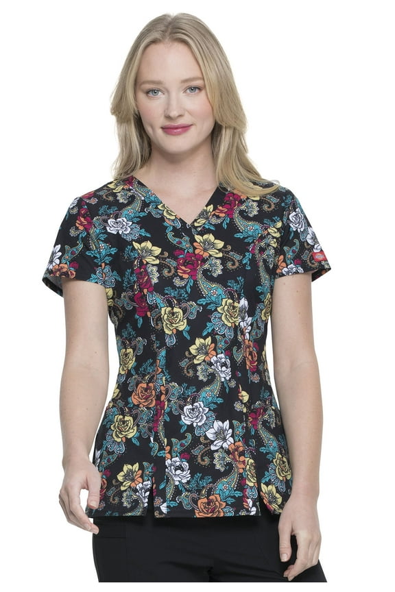 EDS Medical Scrubs Top for Women V-Neck DK656, S, Wild Rose