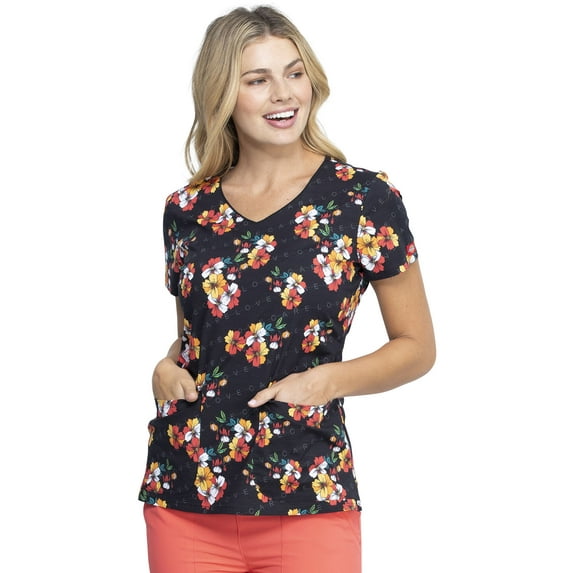 Dickies EDS Medical Scrubs Top for Women V-Neck DK700, XS, Caring Clusters