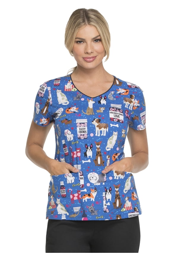 EDS Medical Scrubs Top for Women V-Neck DK700, XS, Unconditional Love