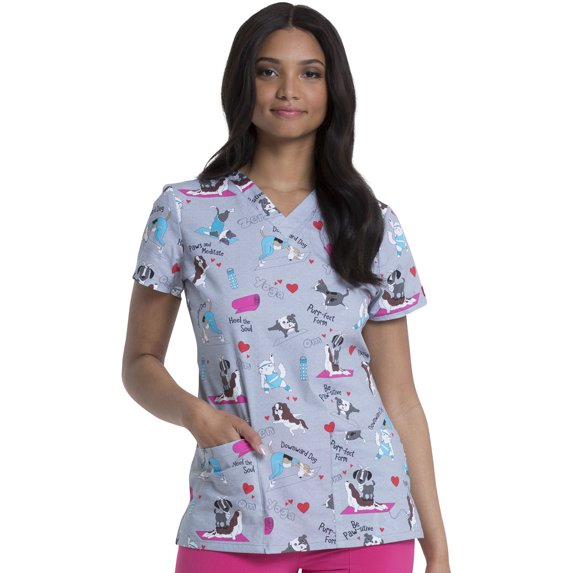 Dickies EDS Medical Scrubs Top for Women V-Neck DK704, L, Downward Dogs