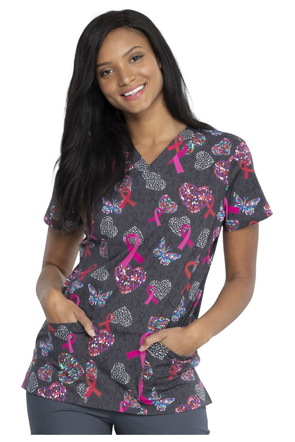 EDS Medical Scrubs Top for Women V-Neck DK704, XS, Speck-tacular Love