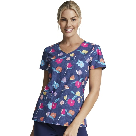 Dickies EDS Scrubs Top For Women V-Neck Plus Size DK700, 2XL, Denim Garden
