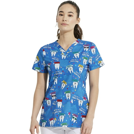 Dickies EDS Scrubs Top For Women V-Neck Print DK704