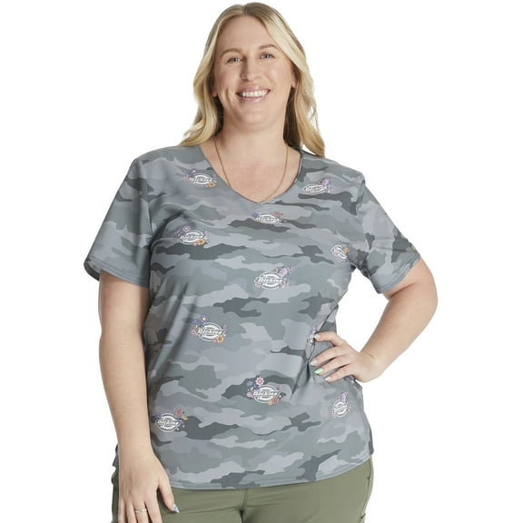 Dickies EDS Scrubs Top For Women V-Neck Print DK853
