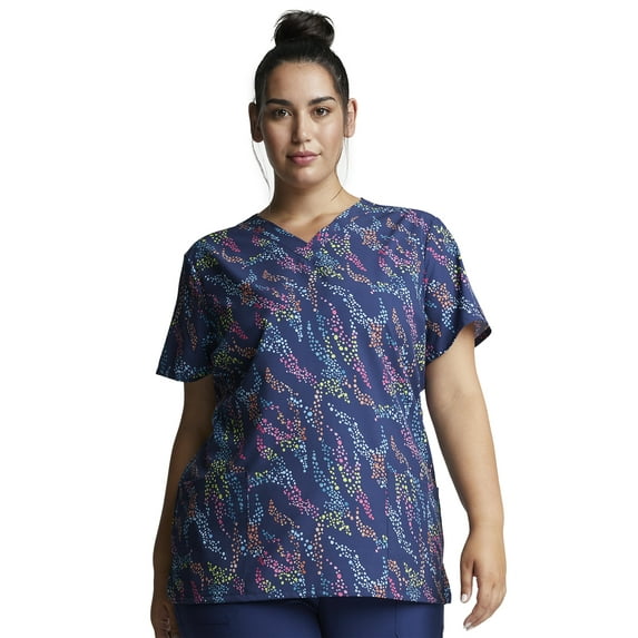 Dickies EDS Scrubs Top For Women V-Neck Print Plus Size DK717, 3XL, Safari Spots