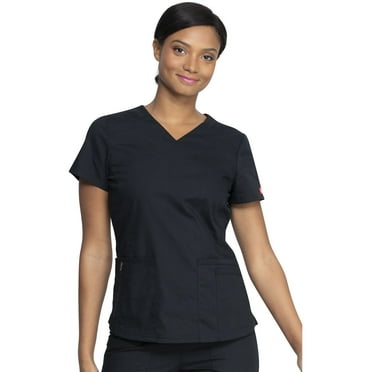 Dickies EDS Signature Medical Scrubs Top for Women V-Neck DK880, M, Black