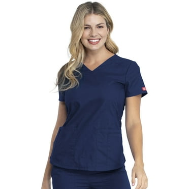 Dickies EDS Signature Medical Scrubs Top for Women V-Neck DK880, M, Navy