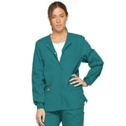 Dickies EDS Signature Medical Scrubs Warm Up Jacket for Women Snap Front 86306, L, Teal Blue