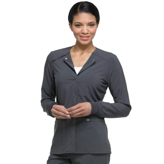 Dickies EDS Signature Medical Scrubs Warm Up Jacket for Women Snap Front Plus Size 86306