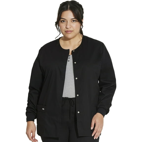 Dickies EDS Signature Medical Scrubs Warm Up Jacket for Women Snap Front Plus Size 86306