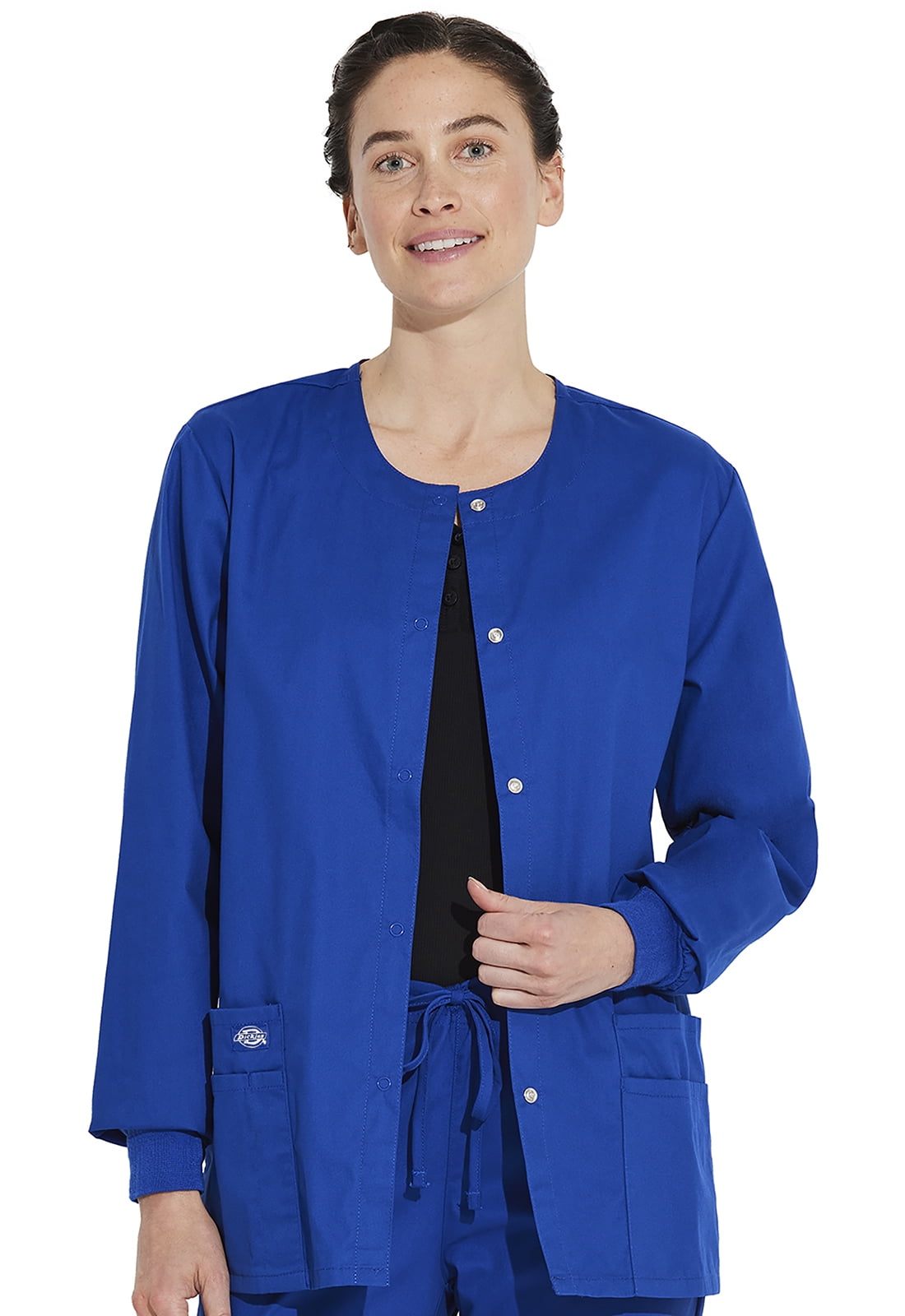 Dickies EDS Signature Medical Scrubs Warm Up Jacket for Women Snap Front Plus Size 86306