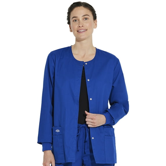 Dickies EDS Signature Medical Scrubs Warm Up Jacket for Women Snap Front Plus Size 86306
