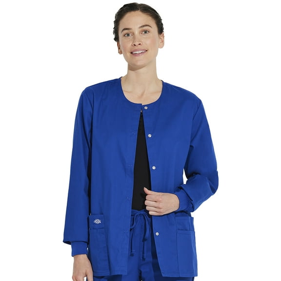 Dickies EDS Signature Medical Scrubs Warm Up Jacket for Women Snap Front Plus Size 86306