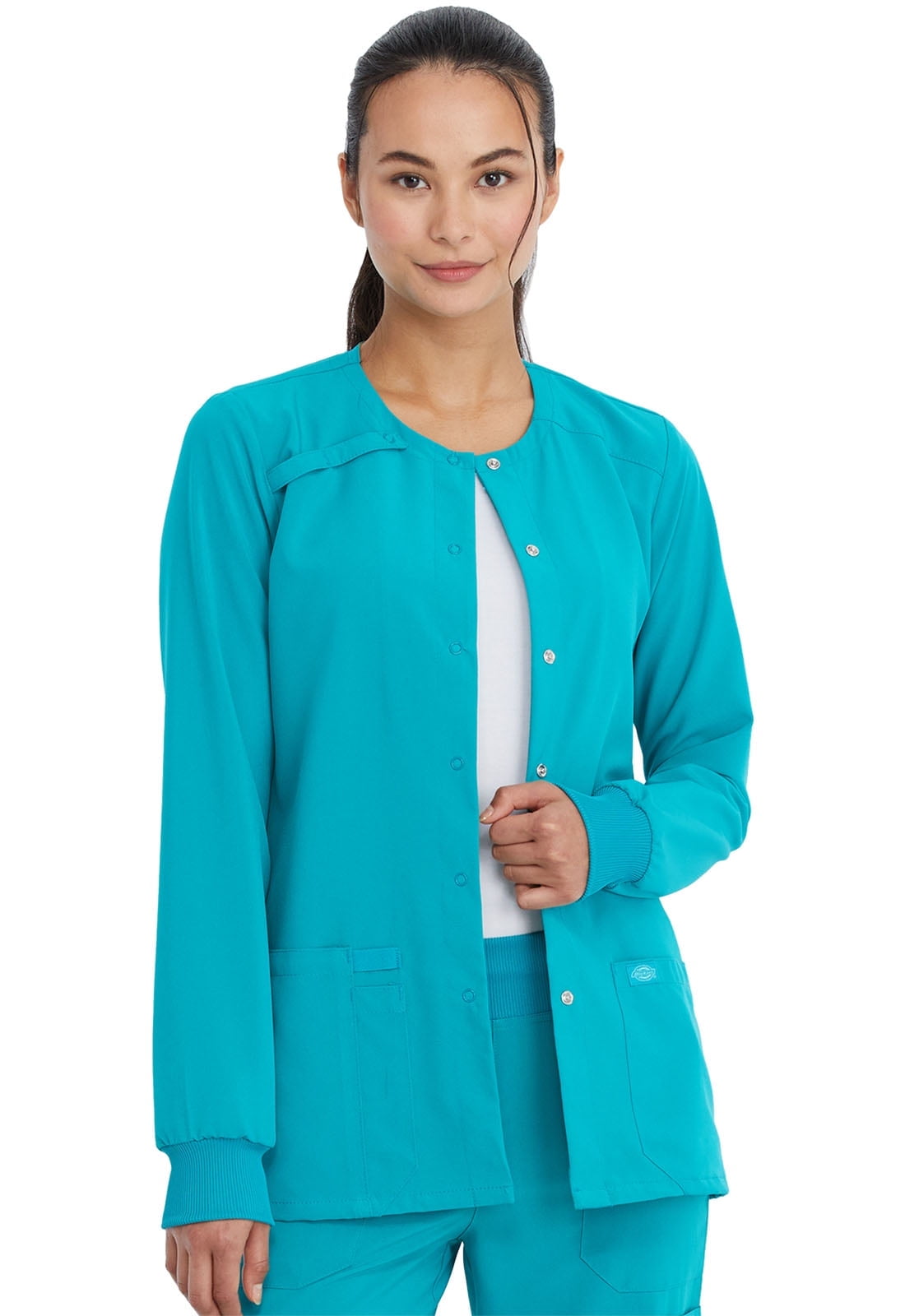 Dickies EDS Signature Medical Scrubs Warm Up Jacket for Women Snap Front Plus Size 86306