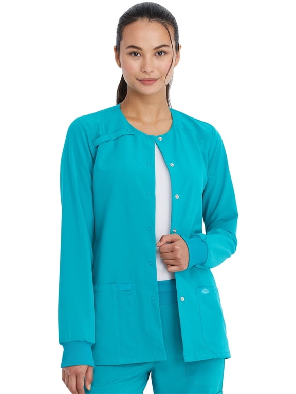 EDS Signature Medical Scrubs Warm Up Jacket for Women Snap Front Plus Size 86306