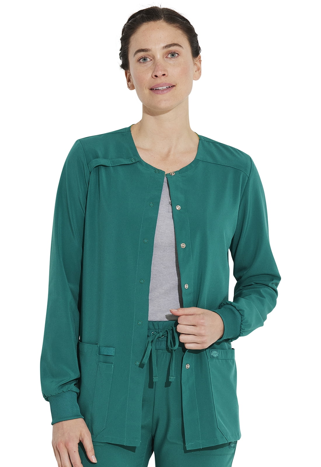 Dickies EDS Signature Medical Scrubs Warm Up Jacket for Women Snap Front Plus Size 86306