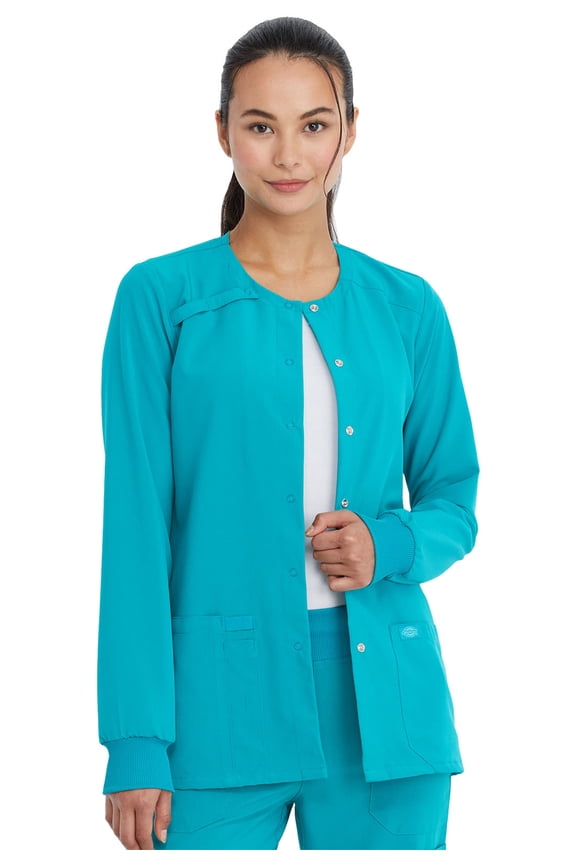 EDS Signature Medical Scrubs Warm Up Jacket for Women Snap Front Plus Size 86306