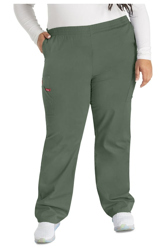 EDS Signature Scrubs Pant for Women Natural Rise Tapered Leg Pull-On 86106, L, Olive
