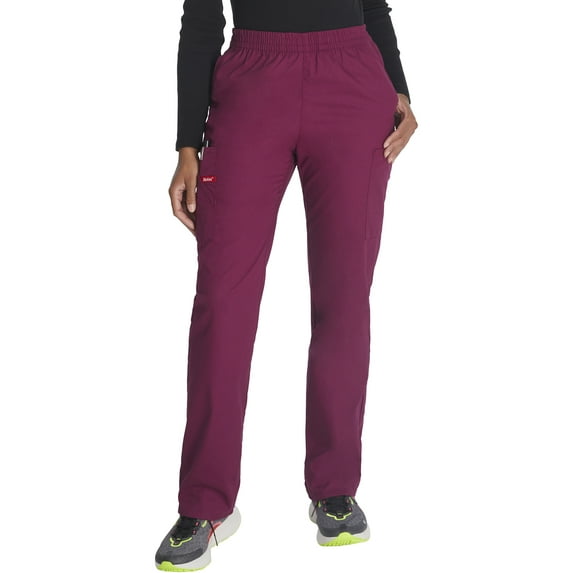 Dickies EDS Signature Scrubs Pant for Women Natural Rise Tapered Leg Pull-On 86106, S, Wine