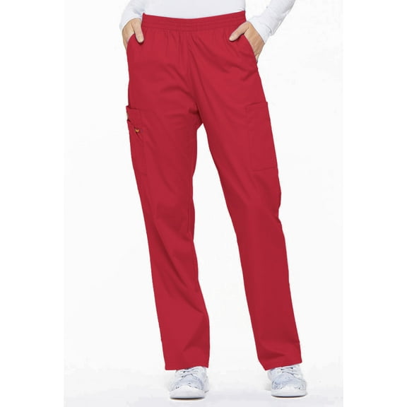 Dickies EDS Signature Scrubs Pant for Women Natural Rise Tapered Leg Pull-On 86106, XXS, Red