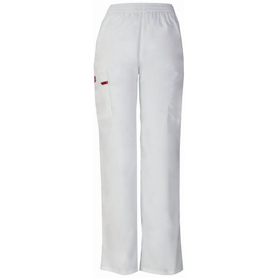 Dickies EDS Signature Scrubs Pant for Women Natural Rise Tapered Leg Pull-On 86106P, M Petite, White