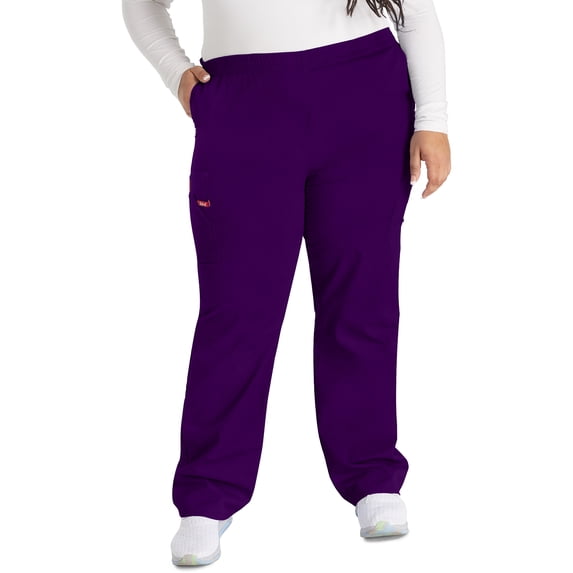 Dickies EDS Signature Scrubs Pant for Women Natural Rise Tapered Leg Pull-On Plus Size 86106, 3XL, Eggplant