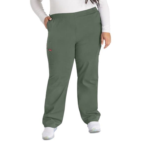 Dickies EDS Signature Scrubs Pant for Women Natural Rise Tapered Leg Pull-On Plus Size 86106, 4XL, Olive