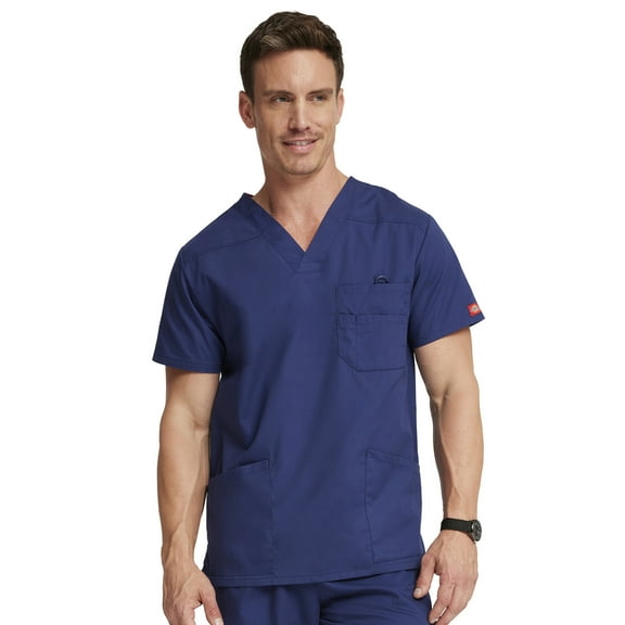 Dickies EDS Signature Scrubs Top for Men V-Neck 81906, L, Navy