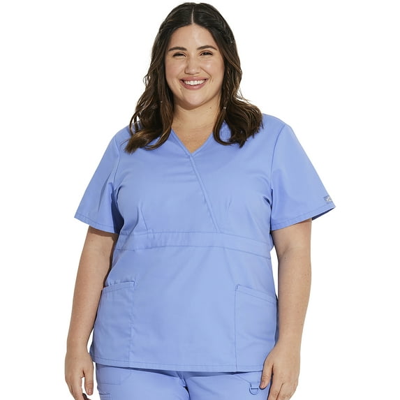 Dickies EDS Signature Scrubs Top for Women Mock Wrap Plus Size 86806, 3XL, Ciel
