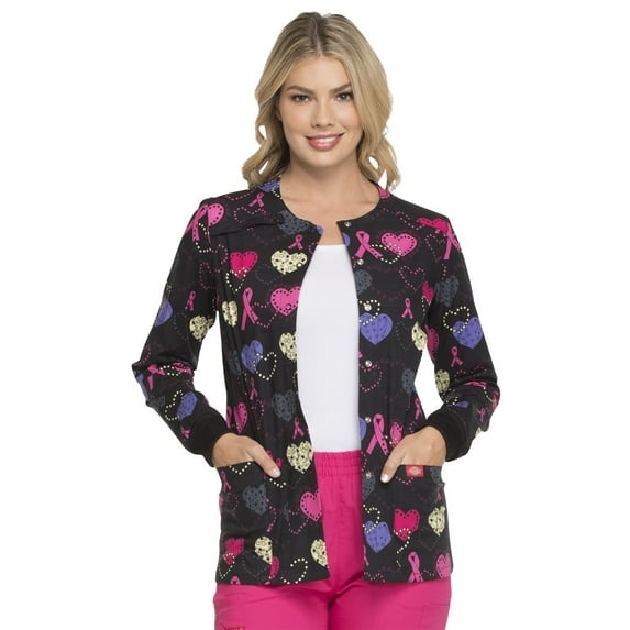 Dickies EDS Warm Up Scrubs Jacket for Women Snap Front Plus Size DK306, 5XL, Cosmic Caring