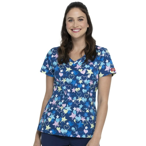 Dickies EDS Women Scrubs Top, V-Neck, Plus Size, DK721, 2XL, Starry Eyed Love