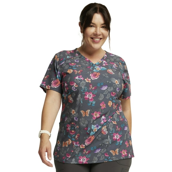 Dickies EDS Women Scrubs Top V-Neck Print DK616