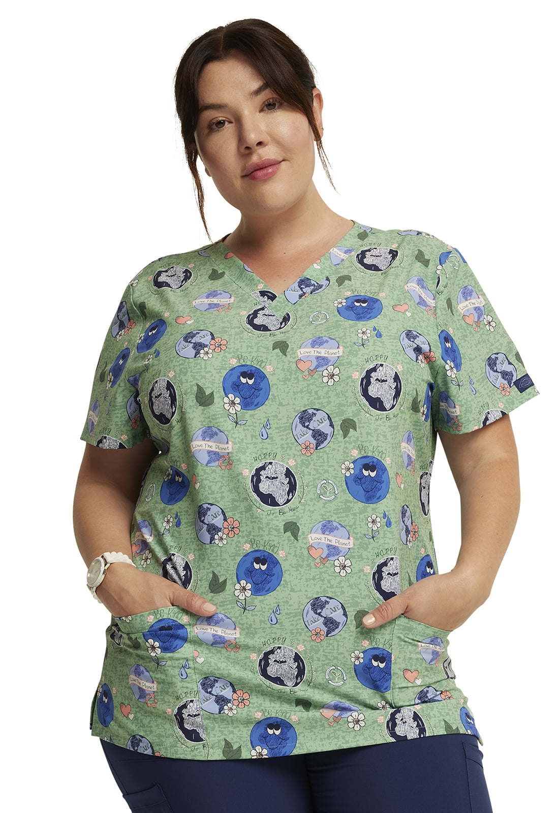 Dickies EDS Women Scrubs Top VNeck Print DK717