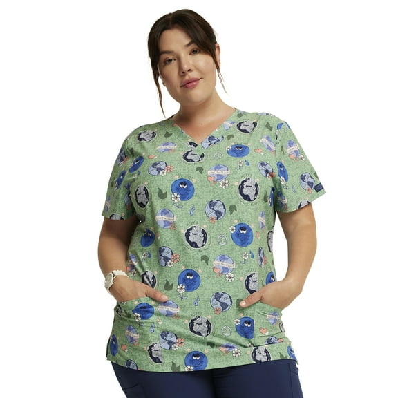 Dickies EDS Women Scrubs Top V-Neck Print DK717