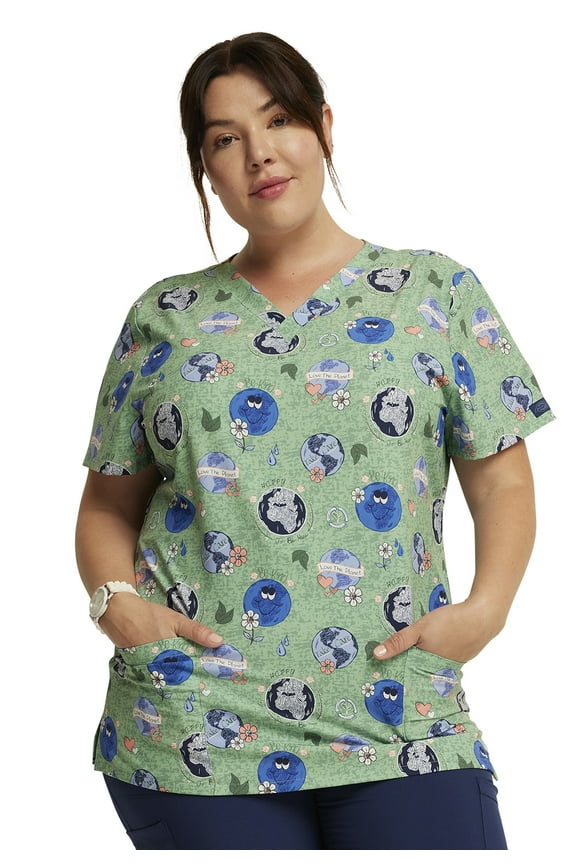 EDS Women Scrubs Top V-Neck Print DK717