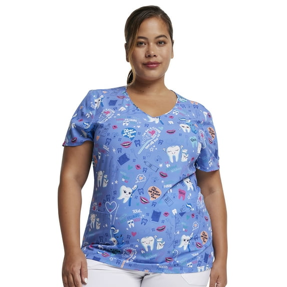 Dickies EDS Women Scrubs Top V-Neck Print DK852