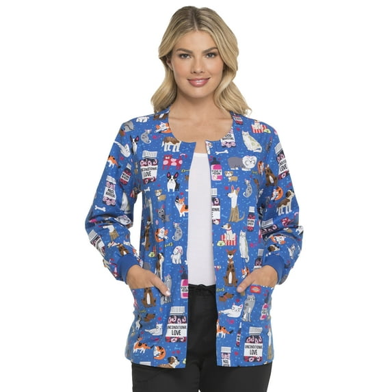 Dickies EDS Women Scrubs Warm Up Jacket, Snap Front Warm-Up, DK301, L, Unconditional Love