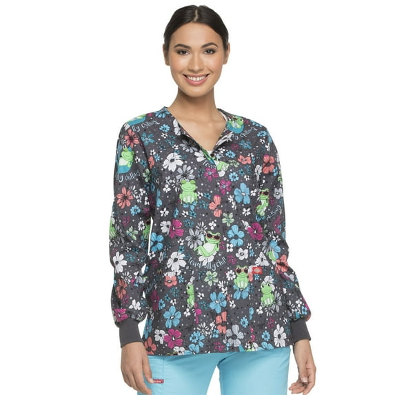 Dickies EDS Women Scrubs Warm Up Jacket, Snap Front Warm-Up, DK301, S, Toad-ally Chilling
