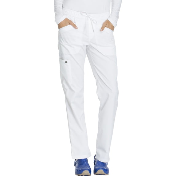 Dickies Essence Medical Scrubs Pant for Women Mid Rise Straight Leg Drawstring DK106, XS, White