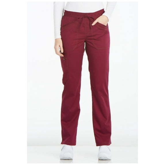 Dickies Essence Medical Scrubs Pant for Women Mid Rise Straight Leg Drawstring Plus Size DK106, 2XL, Wine