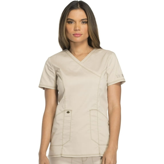 Dickies Essence Medical Scrubs Top for Women Mock Wrap DK804, L, Khaki