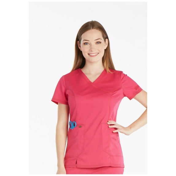 Dickies Essence Medical Scrubs Top for Women Mock Wrap Plus Size DK804, 4XL, Hot Pink