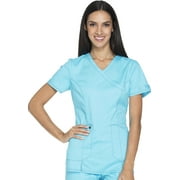 Dickies Essence Medical Scrubs Top for Women Mock Wrap Plus Size DK804, 4XL, Turquoise